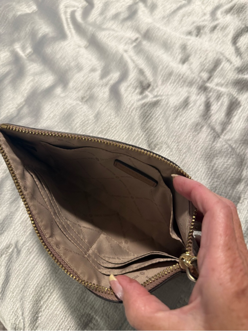 Michael Kors Taupe Pebbled Leather Zip Wristlet - Picture 2 of 3